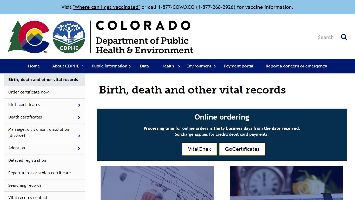 Birth, death and other vital records | Department of Public Health ...