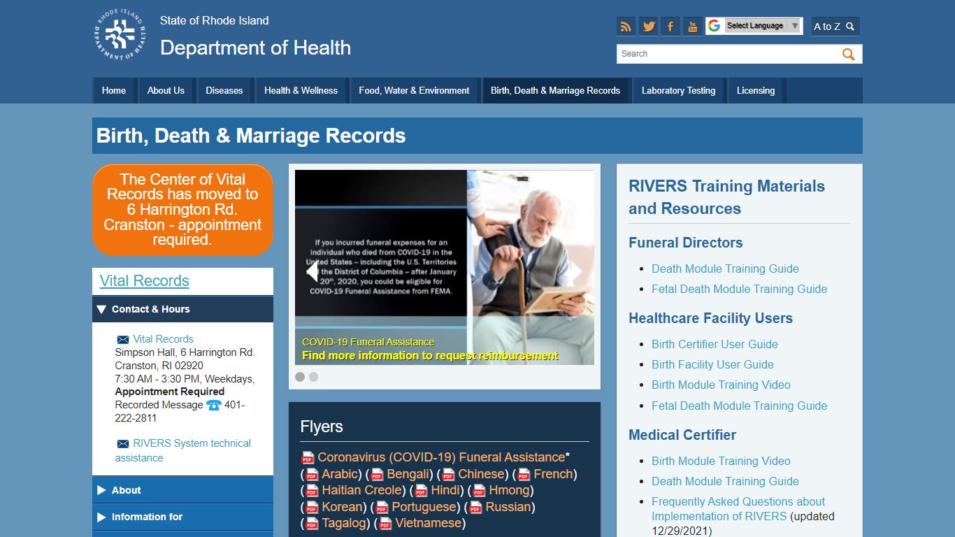 Birth, Death & Marriage Records: Department of Health